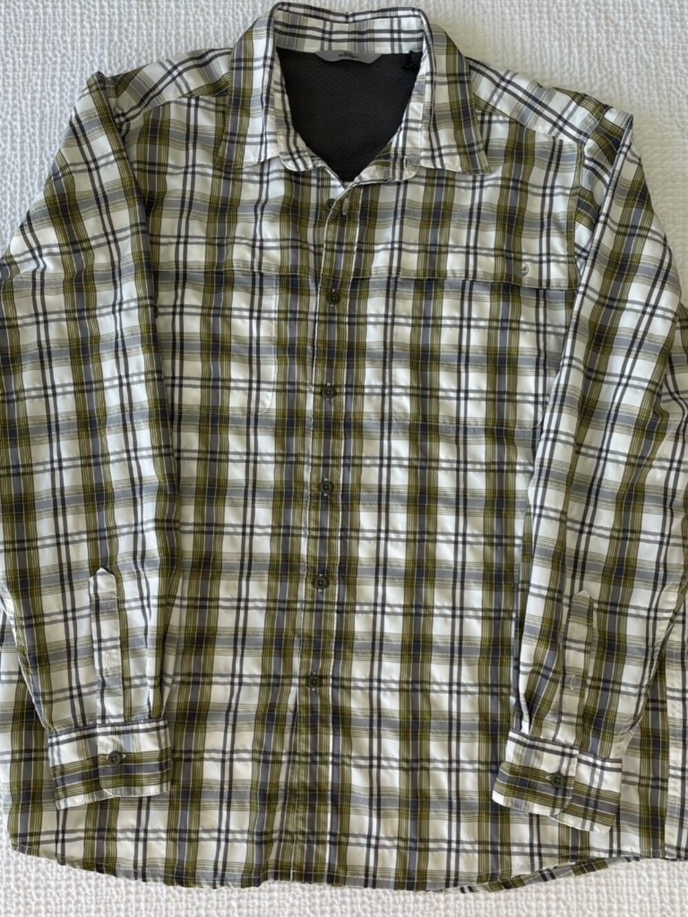 Wrangler Men's Outdoor Roll Sleeve In Blue Plaid Camping quickdry Hiking Size L
